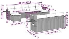 11 részes fekete polyrattan kerti ülőgarnitúra párnákkal