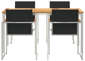 5 részes kerti étkező szett masszív tölgyből, 150x90x75 cm kültéri étkezőasztal masszív tölgyből