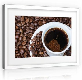 Vászonkép, Egy csésze kávé,kávészemekkel 80x60 cm méretben