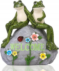 Napelemes Béka Led Virágokkal Welcome Felirat 20 CM