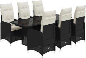 vidaXL 7 részes fekete polyrattan kerti bisztrógarnitúra párnákkal