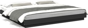 vidaXL fekete szerelt fa ágykeret LED-világítással 180 x 200 cm