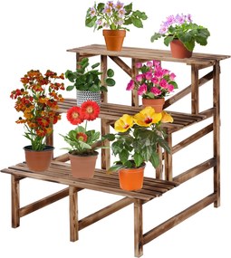 Outsunny 3-szintes növénytartó, összecsukható 78 cm magas virágtartó beltéri és kültéri használatra, fa növénytartó polc, virágcserép állvány tálcával