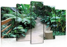 Vászonkép 5 darabos, Fadobogós sétány a zöld növények között 100x60 cm méretben