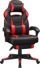 Ergonómikus szék, állítható irodai szék lábtartóval, fekete-piros