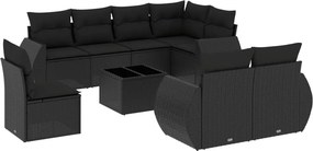 vidaXL 9 részes fekete polyrattan kerti ülőgarnitúra párnákkal