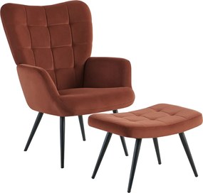 Fotel lábtartóval, barna Velvet szövet/fekete, HABEN