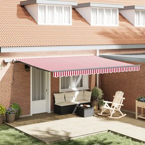 Kézi Behúzható Napellenző LED piros és fehér csíkkal 450x300 cm