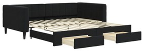 fekete kihúzható bársony heverő fiókkal 100 x 200 cm