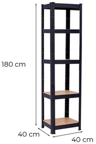 Nagy teherbírású polc 180x40x40 cm 150 kg fekete