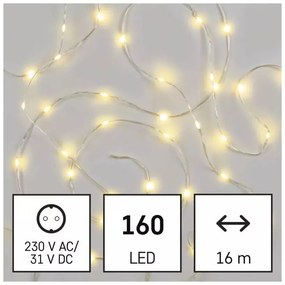 LED karácsonyi drop fényfüzér, 16 m, kültéri és beltéri, meleg fehér, időzítő
