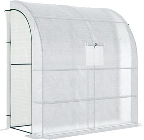 Outsunny Fólia Üvegház Paradicsom Üvegház Hálós Ablakkal, Rolós Ajtós Üvegház, Szaporító Ház UV Védelmükkel, Fehér, 200 x 100 x 215 cm | Aosom