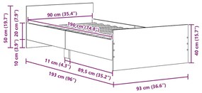 fekete tölgy színű szerelt fa ágykeret matrac nélkül 90x190 cm