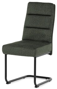 Scaun de sufragerie cu bază de sanie, șezut cu arcuri imbunătațite, mîner pe spătar, material verde, metal negru