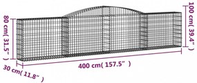 vidaXL 15 db íves horganyzott vas gabion kosár 400x30x80/100 cm