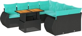 vidaXL 9 részes fekete polyrattan kerti ülőgarnitúra párnákkal