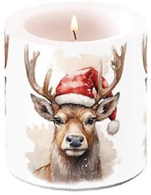 Karácsonyi rénszarvas átvilágítós viasz gyertya kicsi Deer with Santa hat