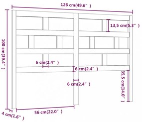 fehér tömör fenyőfa ágyfejtámla 126 x 4 x 100 cm