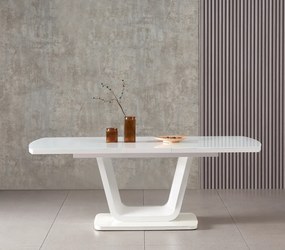 Kihúzható étkezőasztal, fényes fehér, 160-200x90 cm, OLAV