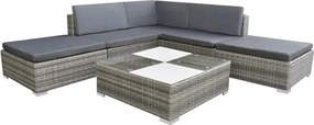 6-részes szürke polyrattan kerti bútorszett párnákkal