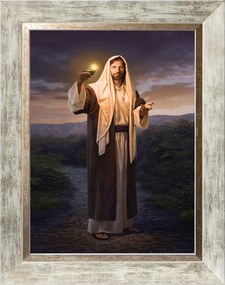 Jézus, Aki Fényt Hoz Vászonkép Fehér Díszkeretben 30X40