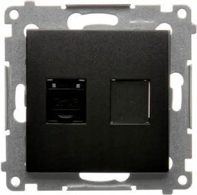 Fekete egyképernyős számítógép aljzat. RJ45 kat. 6 Kontakt Simon 54