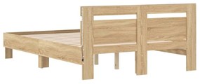 sonoma tölgy színű ágykeret fejtámlával és LED-del 135x190 cm