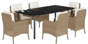 vidaXL 7 részes bézs polyrattan kerti étkezőgarnitúra párnákkal