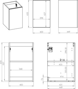 AREZZO design MONTEREY 40 cm-es oldalszekrény 1 ajtóval Matt kék színben