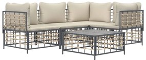 5 részes antracitszürke polyrattan kerti ülőgarnitúra párnákkal