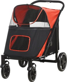 PawHut Kutya Kocsi, Párnás Kutya Babakocsi, Összecsukható Kutya Trolley, Macska Babakocsi Nagy és Közepes Kutyák Számára, Kutya Trolley Hálós Ablakkal