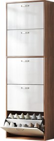 HOMCOM Karcsú, Térkímélő 5 szintes Cipőszekrény, Maximum 30 Pár Cipőhöz, 2 Polccal Szinten, MDF Cipőtároló, 60x28x189 cm, Fehér és Barna | Aosom