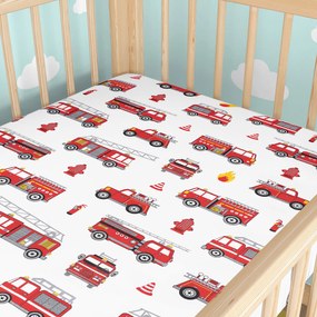 Goldea gyermek körgumis pamut lepedő kiságyba - tűzoltóautók 70 x 140 cm