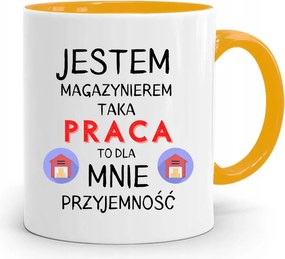 Sárga Bögre Raktárosnak Nekem Öröm nyomott mintával