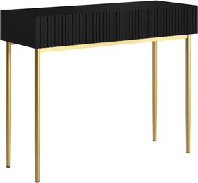 Nicole fésülködőasztal 100 cm fiókokkal - matt fekete / arany lábak