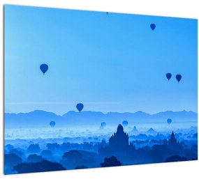 Kép - léggömbök a táj felett (üvegen) (70x50 cm)