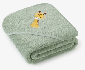Goldea gyermek frottír fördőlepedő csuklyás - zsiráf zsályaszínű alapon 100 x 100 cm