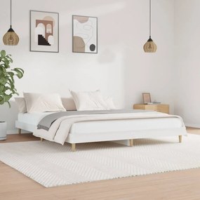 Magasfényű fehér szerelt fa ágykeret 160 x 200 cm
