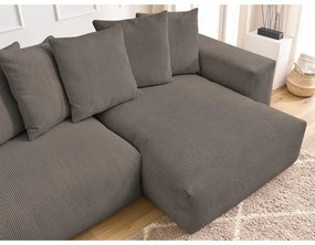 Szürkésbarna kordbársony kinyitható-tárolóhelyes sarokkanapé Voltaire – Bobochic Paris