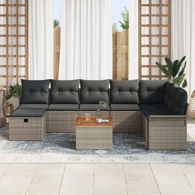 9 Darabos Kerti Sofa Szett Párnákkal Szürke Poli Rattan