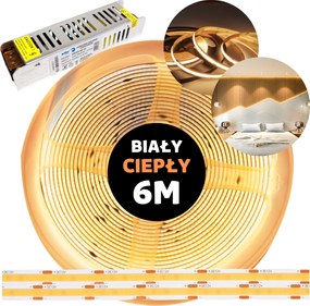 Led szalag Cob folyamatos vonal neon tápegységgel fehér meleg 12V 6M