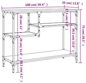 fekete tálalóasztal polcokkal 100 x 35 x 75 cm