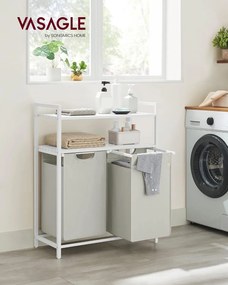 Szennyestartó, szennyeskosár két polccal, 2 x 46L, fehér