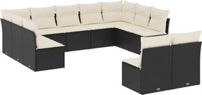 vidaXL 11 részes fekete polyrattan kerti ülőgarnitúra párnákkal