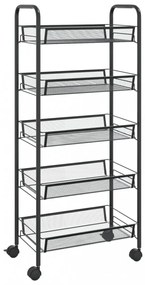 5 szintes fekete vas konyhai kerekes kocsi 46 x 26 x 105 cm