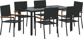 vidaXL Kert étkező szett 7 pcs Fekete polirattan