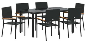 vidaXL Kert étkező szett 7 pcs Fekete polirattan