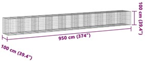 horganyzott vas gabion kosár fedéllel 950 x 100 x 100 cm