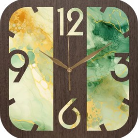 Dekoratív falióra nappaliba wenge tölgy zöld márvány arany