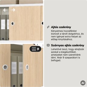 Iratrendező polc zárható szekrénnyel, irodai, nyitott polcok, fém fehér/sonoma tölgy, 800x2200x400 mm: ARIEL Eco Design